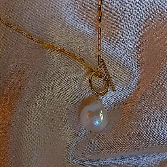 Gold Filled Pearl Drop Necklace, Toggle, 18K Gold Filled, Gift For Mom - Picture 8 of 10